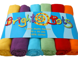 Bright Bots 6 Pack Coloured Muslin Squares – 70x70cm